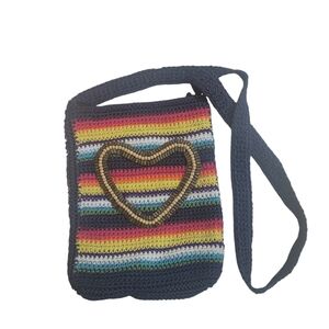 Lina Crossbody Macrame Colorful Rainbow Wooden Heart Hippie boho Bag